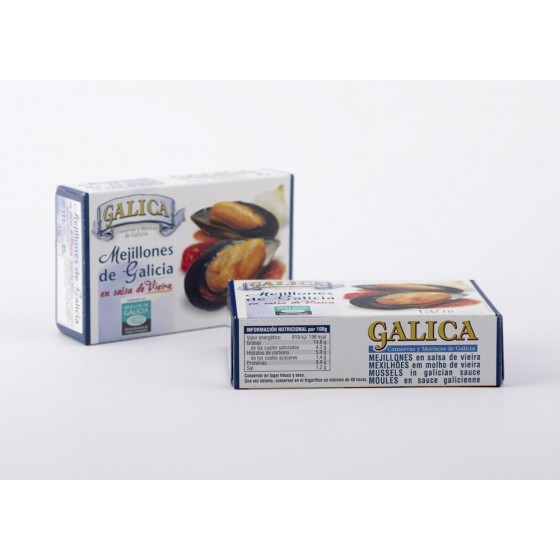 Mejillones en salsa de Vieira 13/18 Piezas Galica 120grs